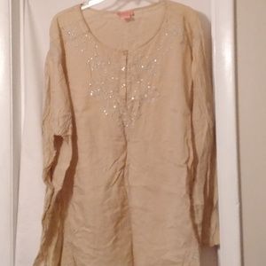 Beige Boho Top with Silver Embroidery - A1212